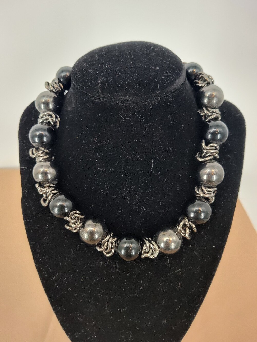 Beaded Statement Necklace - Black/Hematite